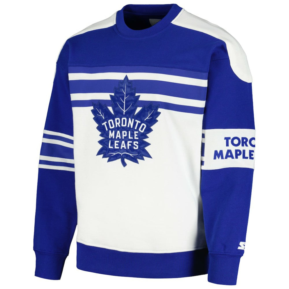 Toronto Maple Leafs Starter Defense Fleece Crewneck Pullover Sweatshirt White