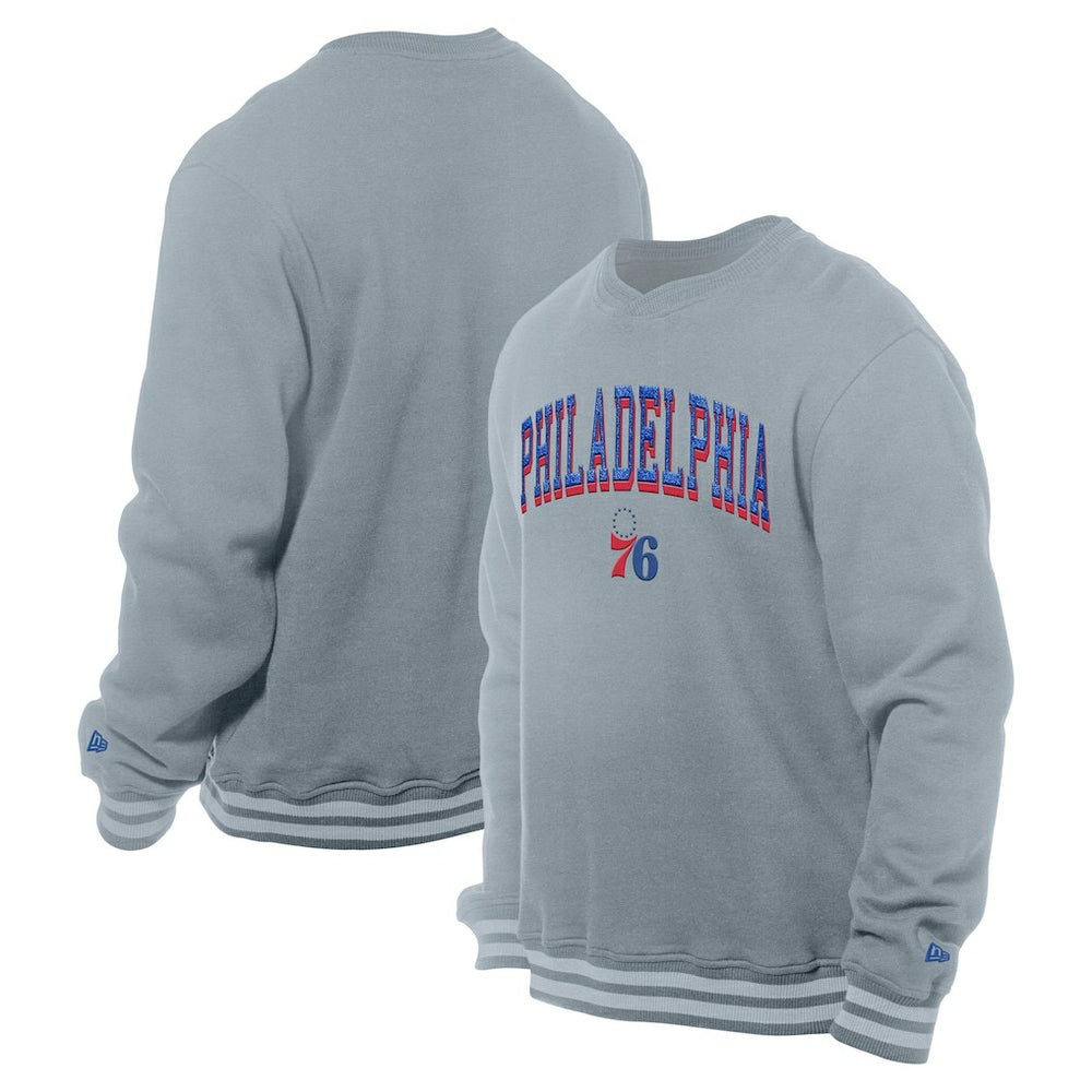 Philadelphia 76ers Chenille Cross Over Pullover Sweatshirt - Gray | New Era shop