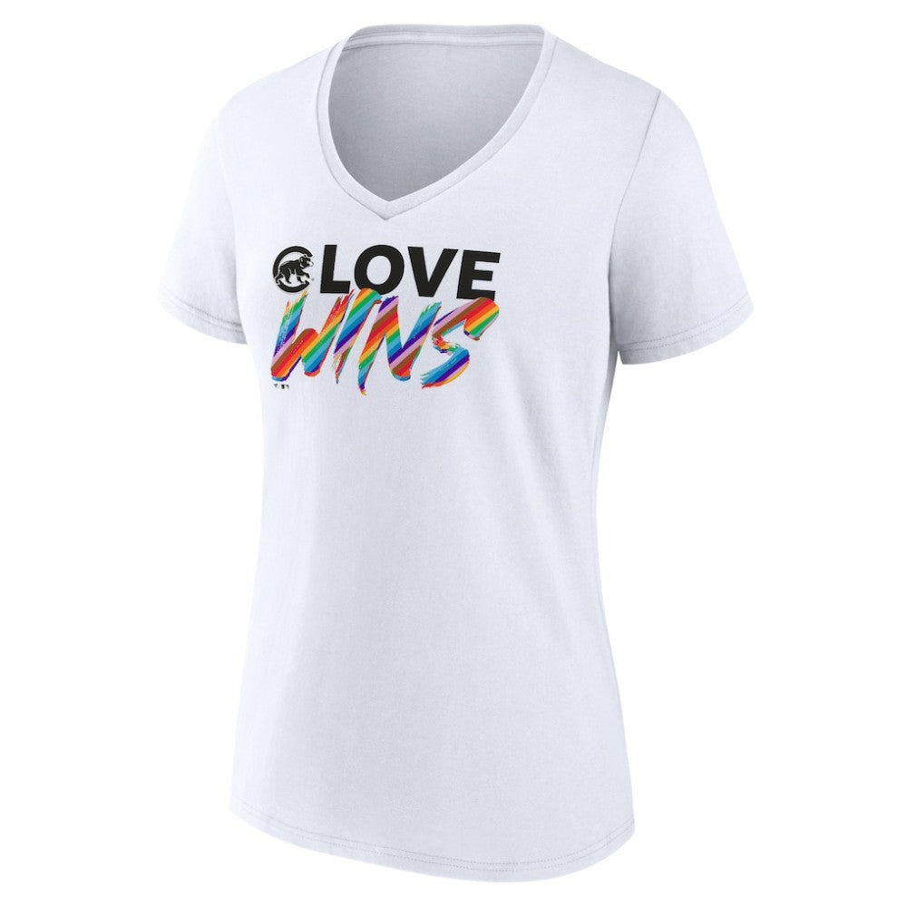 Chicago Cubs Women's Love Wins V-Neck T-Shirt - White