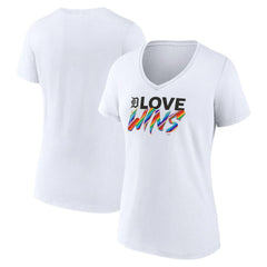 Detroit Tigers Women's Love Wins V-Neck T-Shirt - White