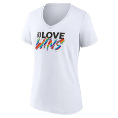 Detroit Tigers Women's Love Wins V-Neck T-Shirt - White