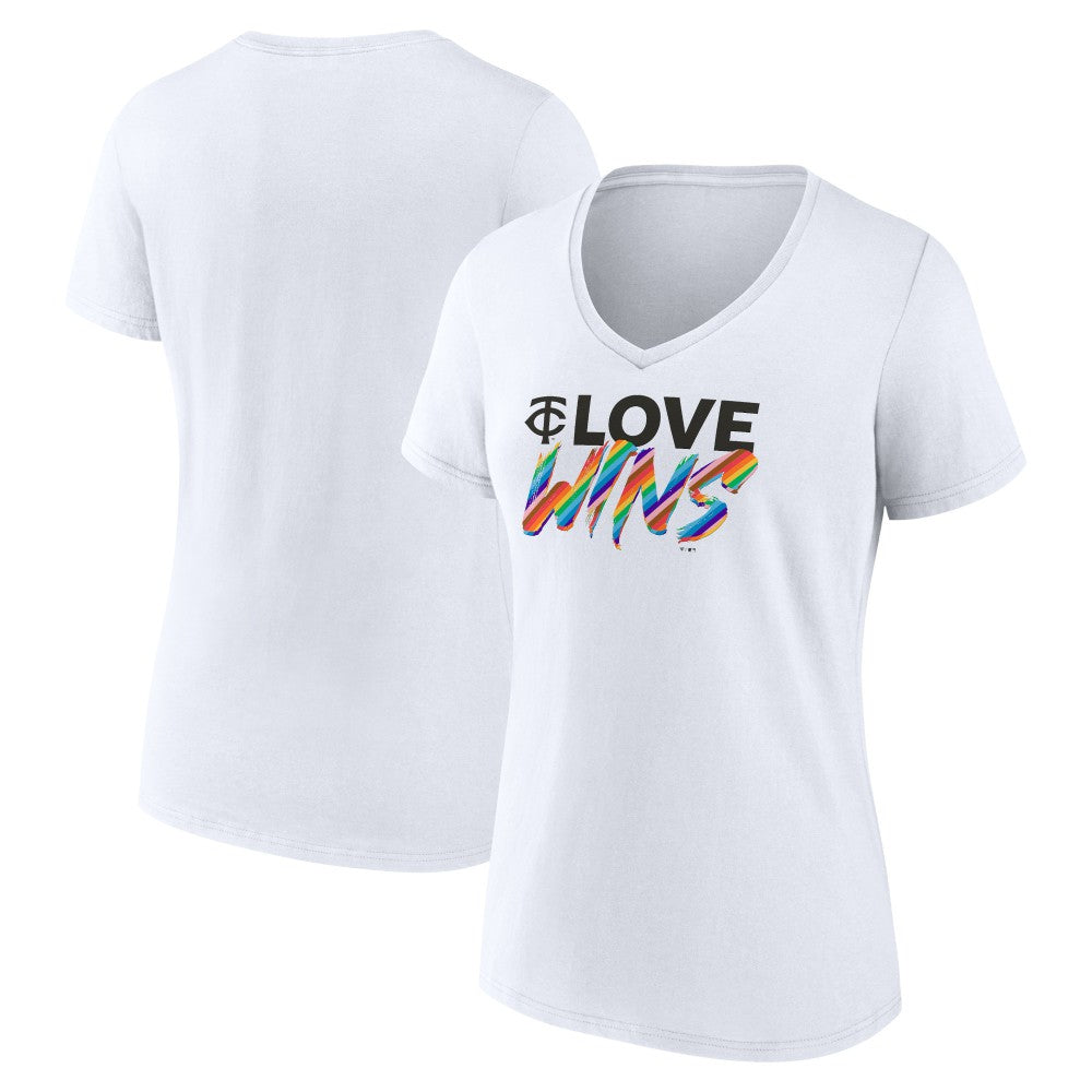Minnesota Twins Women's Love Wins V-Neck T-Shirt - White