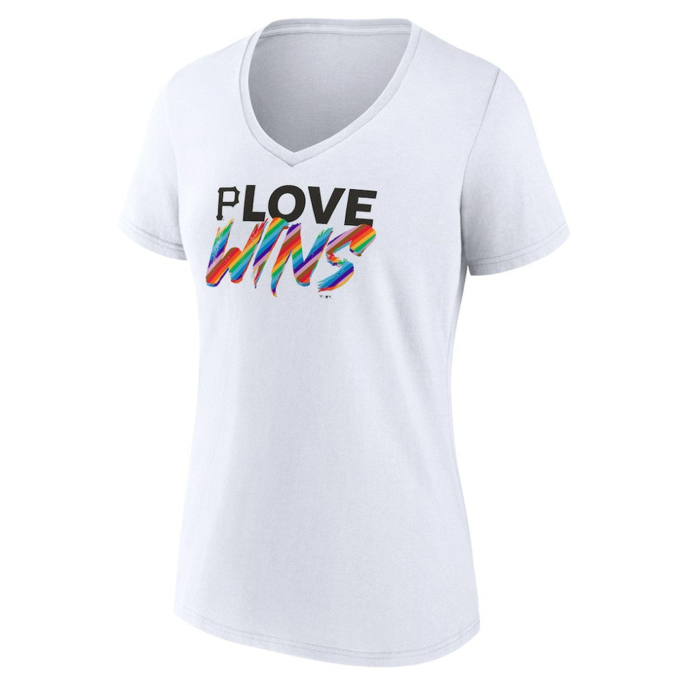 Pittsburgh Pirates Women's Love Wins V-Neck T-Shirt - White