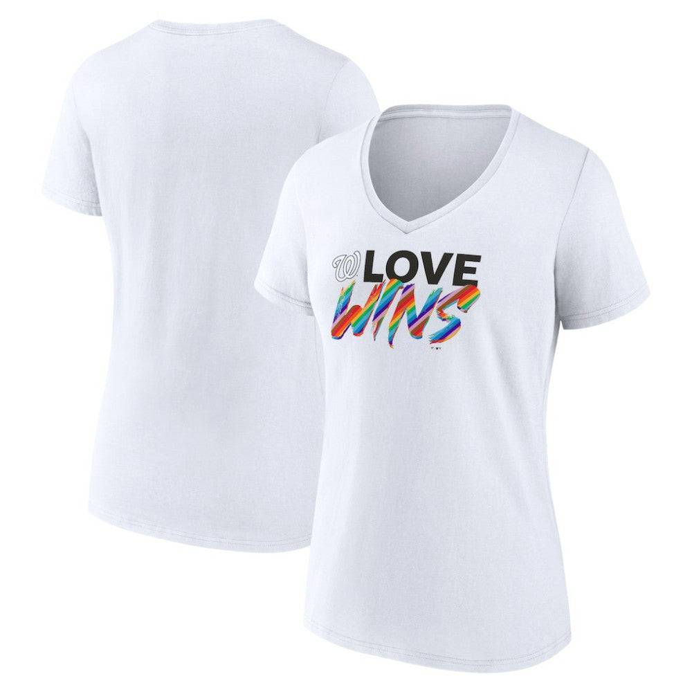 Washington Nationals Women's Love Wins V-Neck T-Shirt - White