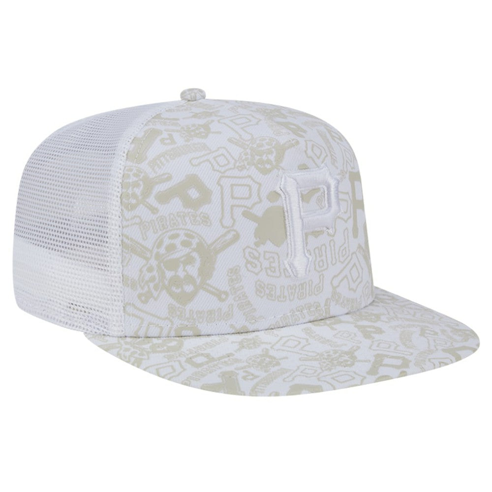 Pittsburgh Pirates Logo Dunes A-Frame Trucker 9FIFTY Snapback Hat - White | New Era