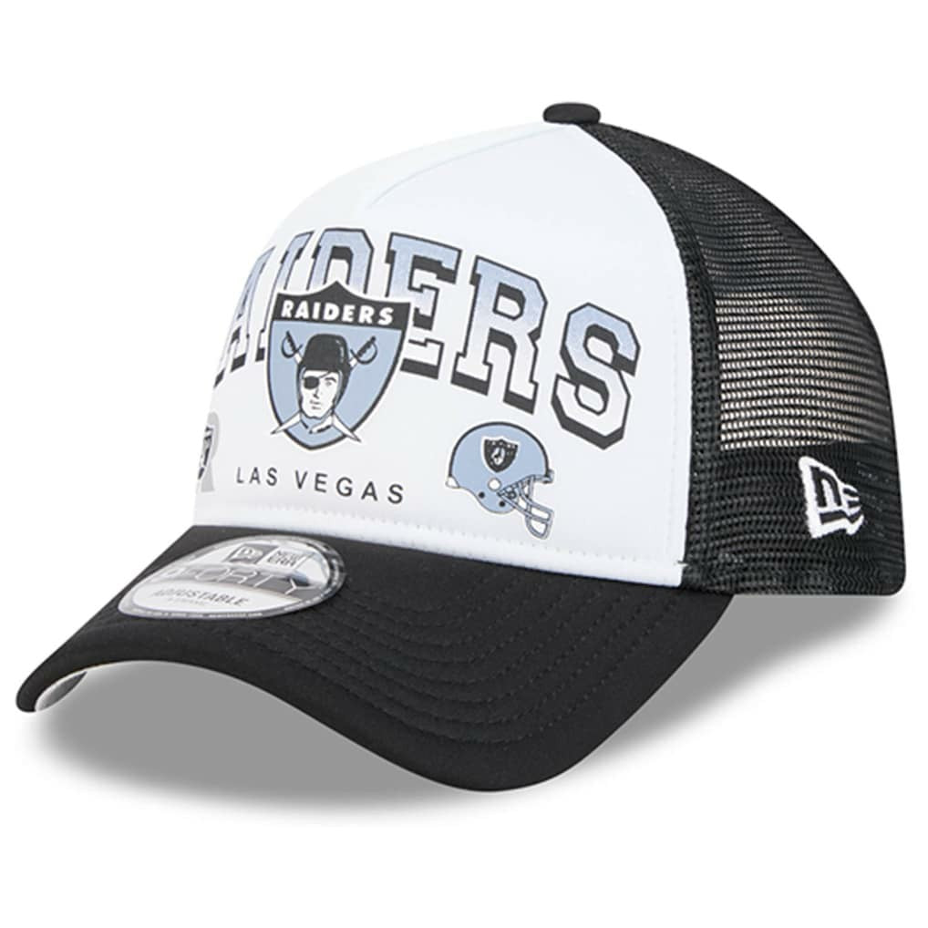 Las Vegas Raiders New Era Retro Wordmark A-Frame 9FORTY Adjustable Hat - White/Black outlet