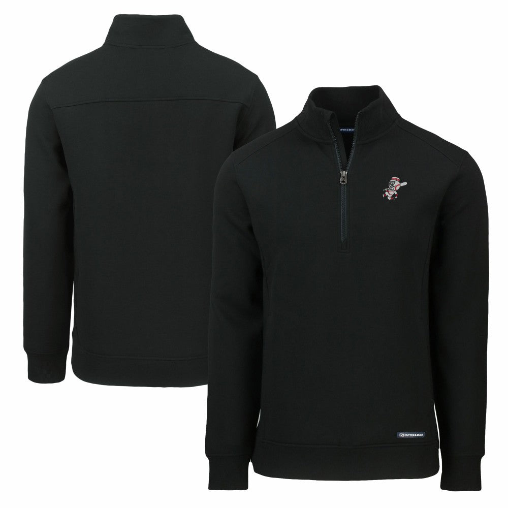Cincinnati Reds Cutter & Buck Cooperstown Collection Roam Eco Recycled Quarter-Zip Pullover - Black