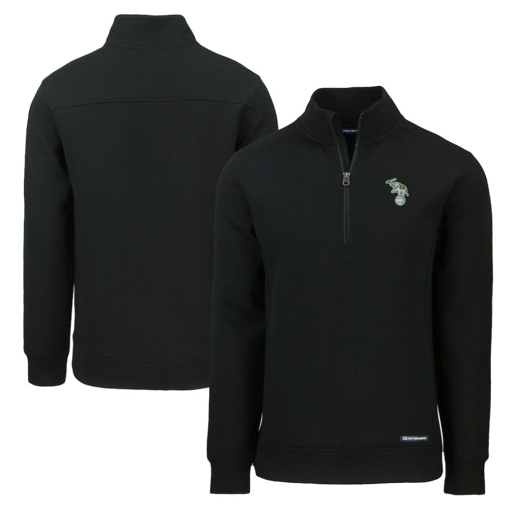 Athletics Cutter & Buck Cooperstown Collection Roam Eco Recycled Quarter-Zip Pullover - Black