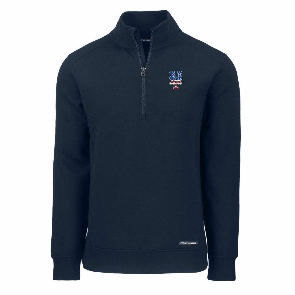 New York Mets Cutter & Buck Americana Roam Eco Recycled Quarter-Zip Sweatshirt - Navy