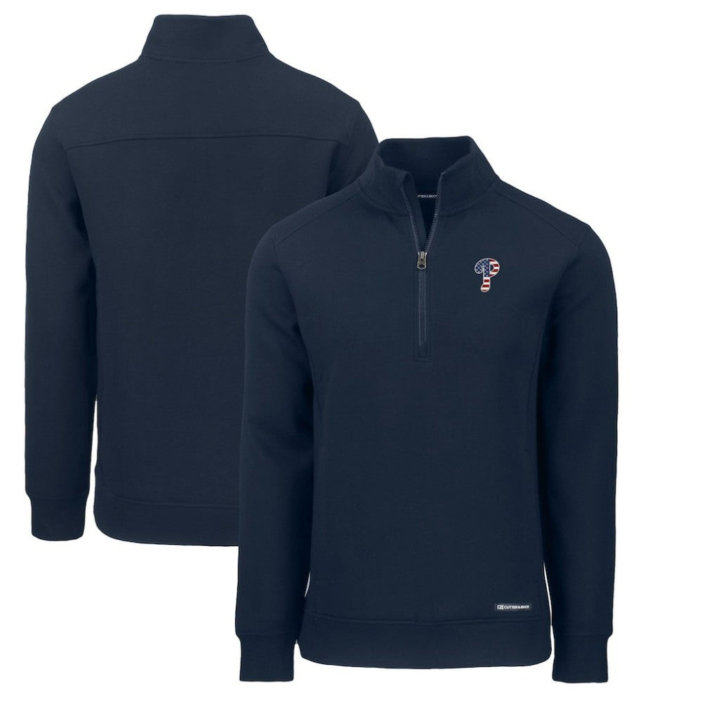 Philadelphia Phillies Cutter & Buck Americana Roam Eco Recycled Quarter-Zip Sweatshirt - Navy