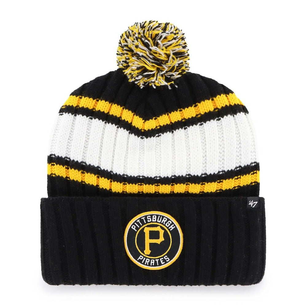 Pittsburgh Pirates Plateau Cuffed Knit Hat with Pom - Black | 47 brand
