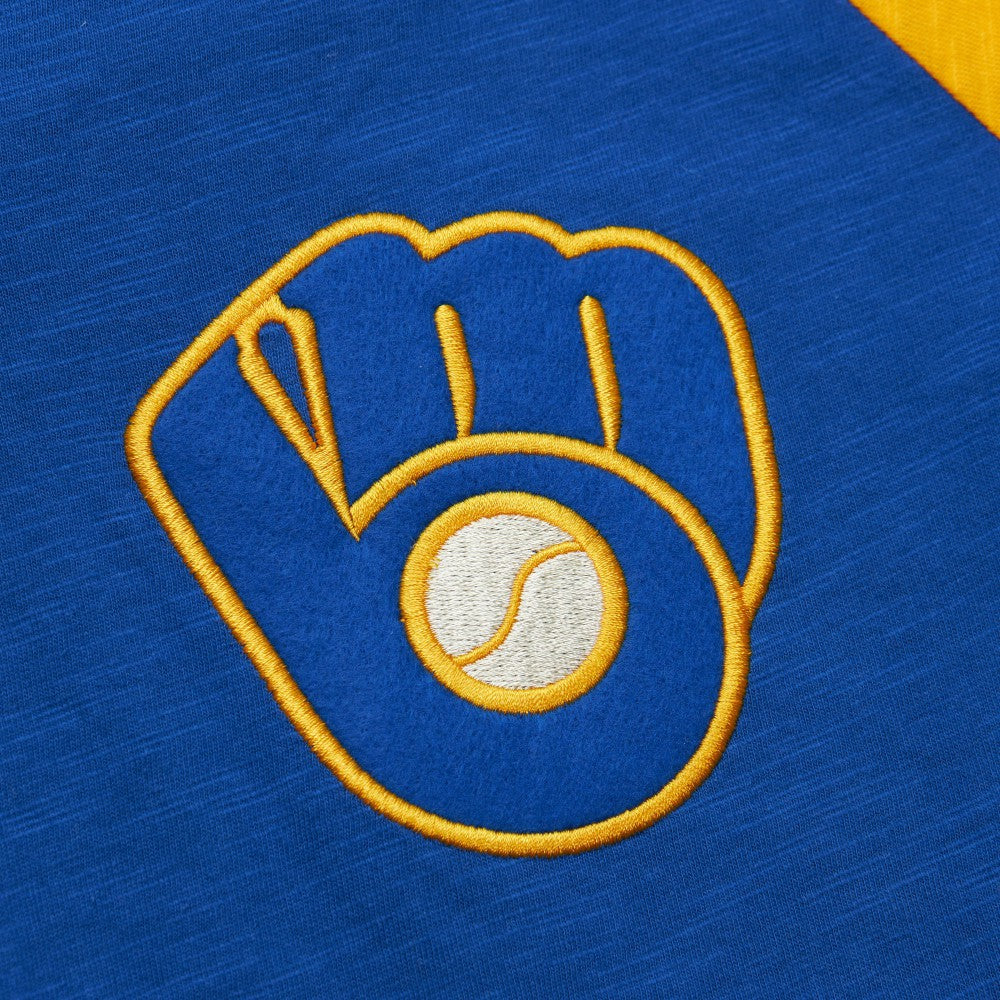 Milwaukee Brewers Cooperstown Collection Legendary Raglan Slub Henley 3/4-Sleeve T-Shirt - Royal | Mitchell & Ness