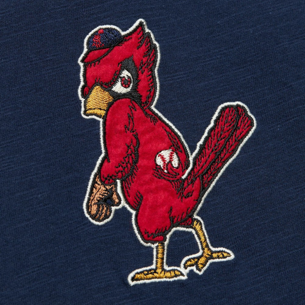 St. Louis Cardinals Cooperstown Collection Legendary Raglan Slub Henley Three-Quarter Sleeve T-Shirt - Navy | Mitchell & Ness