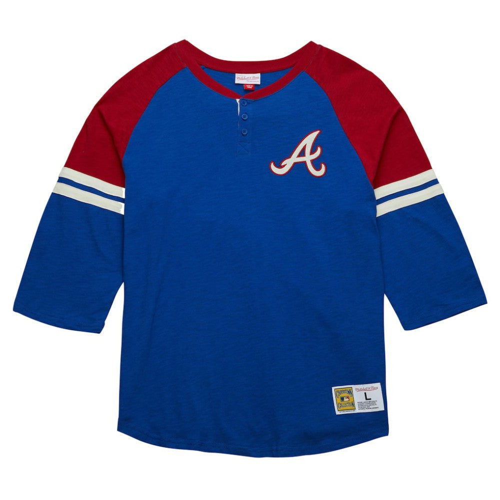 Atlanta Braves Cooperstown Collection Legendary Raglan Slub Henley 3/4-Sleeve T-Shirt - Royal | Mitchell & Ness