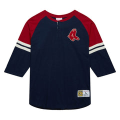 Boston Red Sox Cooperstown Collection Legendary Raglan Slub Henley 3/4-Sleeve T-Shirt - Navy | Mitchell & Ness