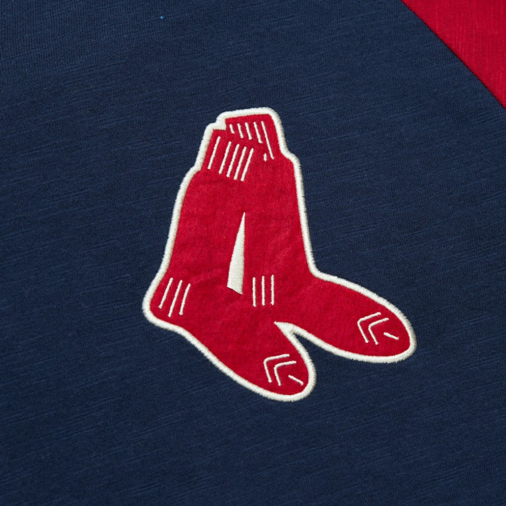 Boston Red Sox Cooperstown Collection Legendary Raglan Slub Henley 3/4-Sleeve T-Shirt - Navy | Mitchell & Ness
