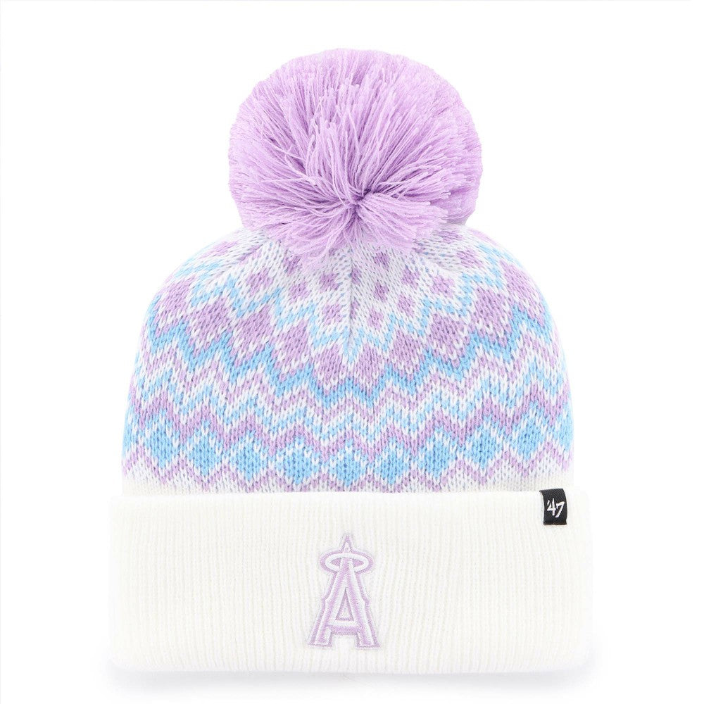 Los Angeles Angels Girls Youth Elsa Cuffed Knit Hat with Pom   - White | 47 brand