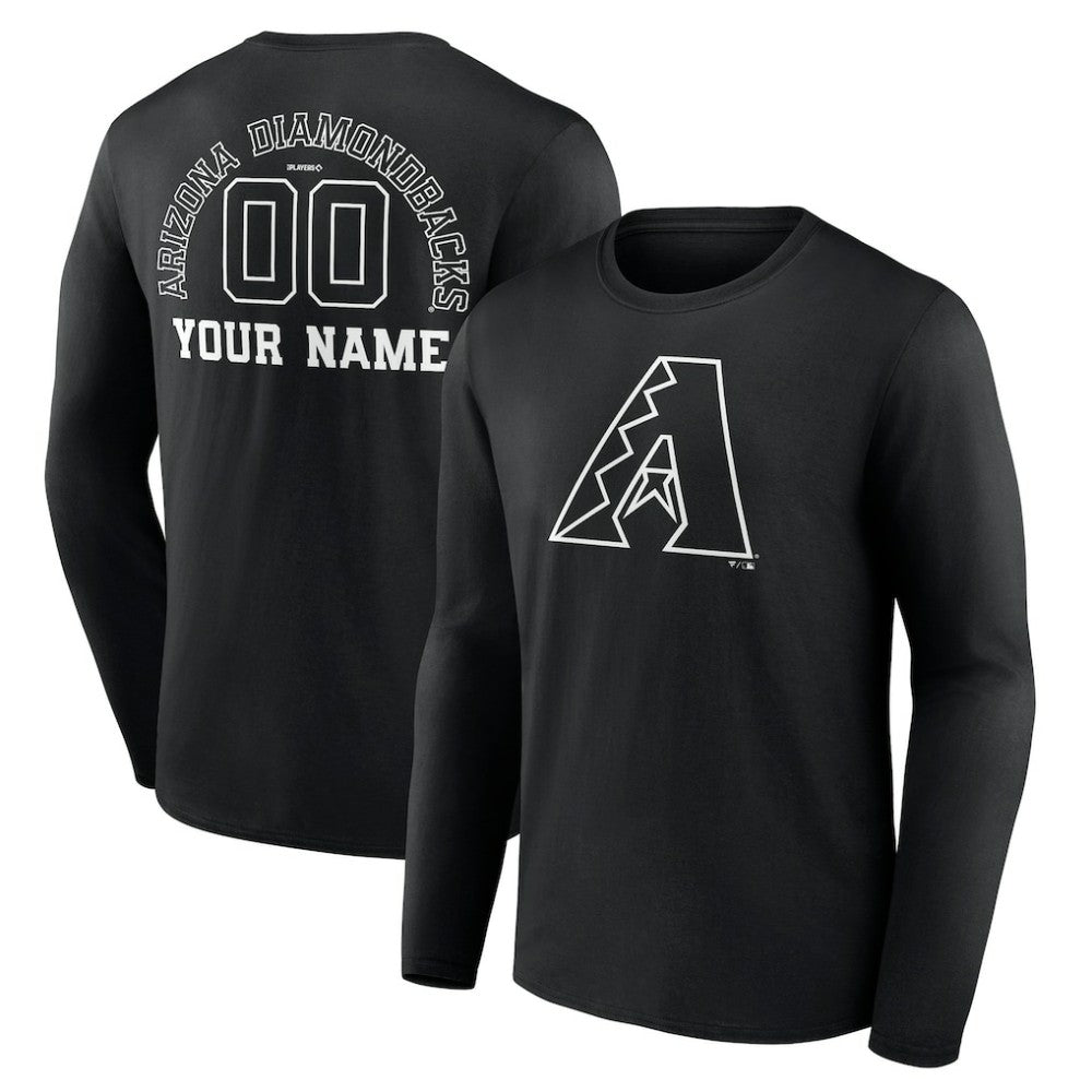 Arizona Diamondbacks Monochrome Personalized Name & Number Long Sleeve T-Shirt - Black