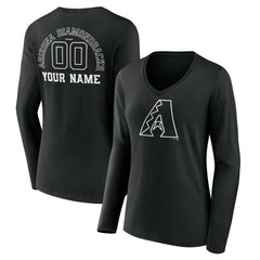 Arizona Diamondbacks Women's Monochrome Personalized Name & Number Long Sleeve V-Neck T-Shirt - Black