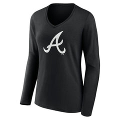 Atlanta Braves Women's Monochrome Personalized Name & Number Long Sleeve V-Neck T-Shirt - Black