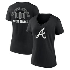 Atlanta Braves Women's Monochrome Personalized Name & Number V-Neck T-Shirt - Black