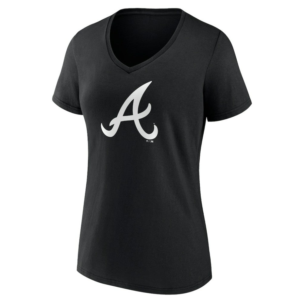 Atlanta Braves Women's Monochrome Personalized Name & Number V-Neck T-Shirt - Black