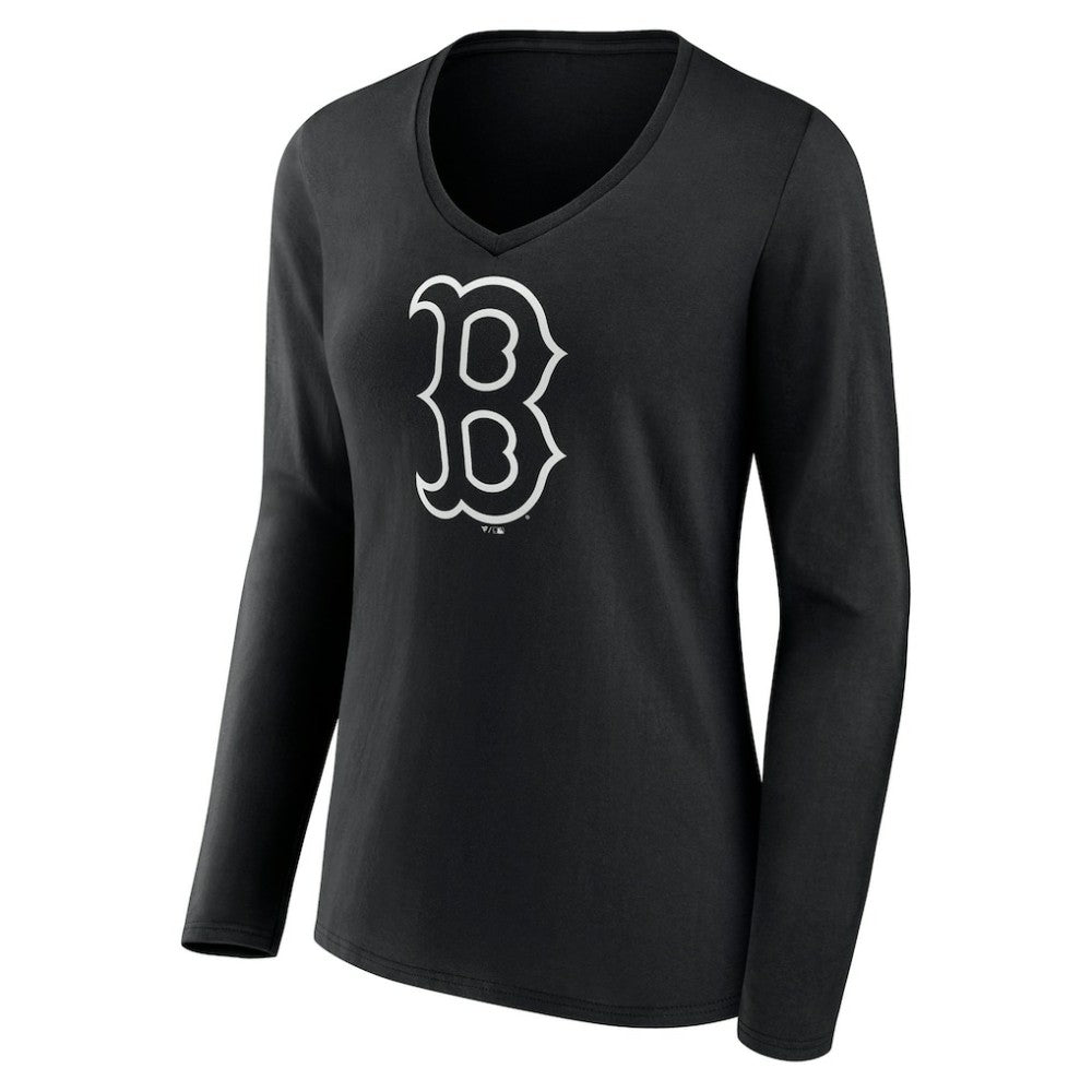 Boston Red Sox Women's Monochrome Personalized Name & Number Long Sleeve V-Neck T-Shirt - Black