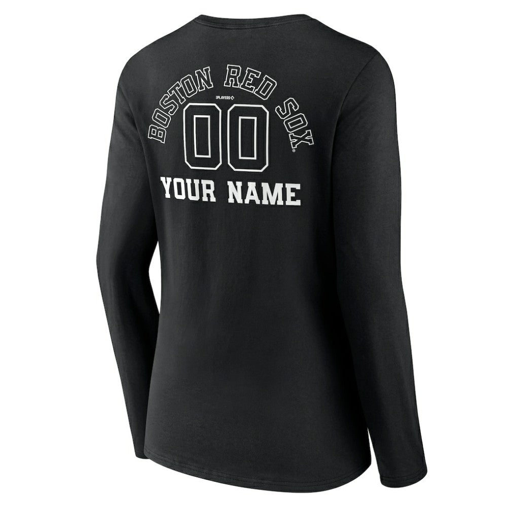 Boston Red Sox Women's Monochrome Personalized Name & Number Long Sleeve V-Neck T-Shirt - Black