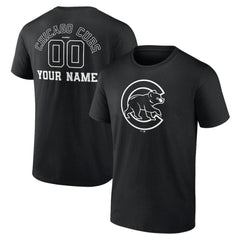 Chicago Cubs Monochrome Personalized Name & Number T-Shirt - Black