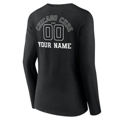Chicago Cubs Women's Monochrome Personalized Name & Number Long Sleeve V-Neck T-Shirt - Black