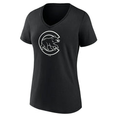 Chicago Cubs Women's Monochrome Personalized Name & Number V-Neck T-Shirt - Black