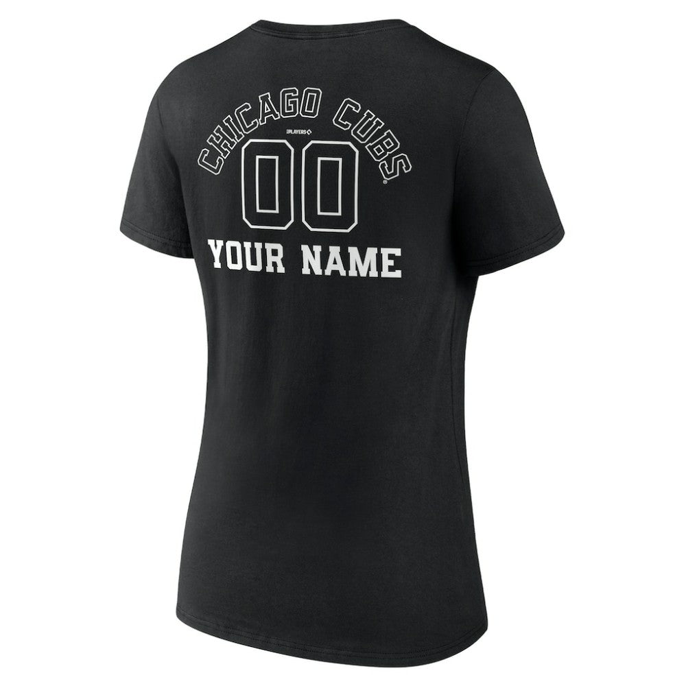 Chicago Cubs Women's Monochrome Personalized Name & Number V-Neck T-Shirt - Black