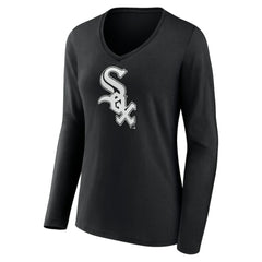 Chicago White Sox Women's Monochrome Personalized Name & Number Long Sleeve V-Neck T-Shirt - Black
