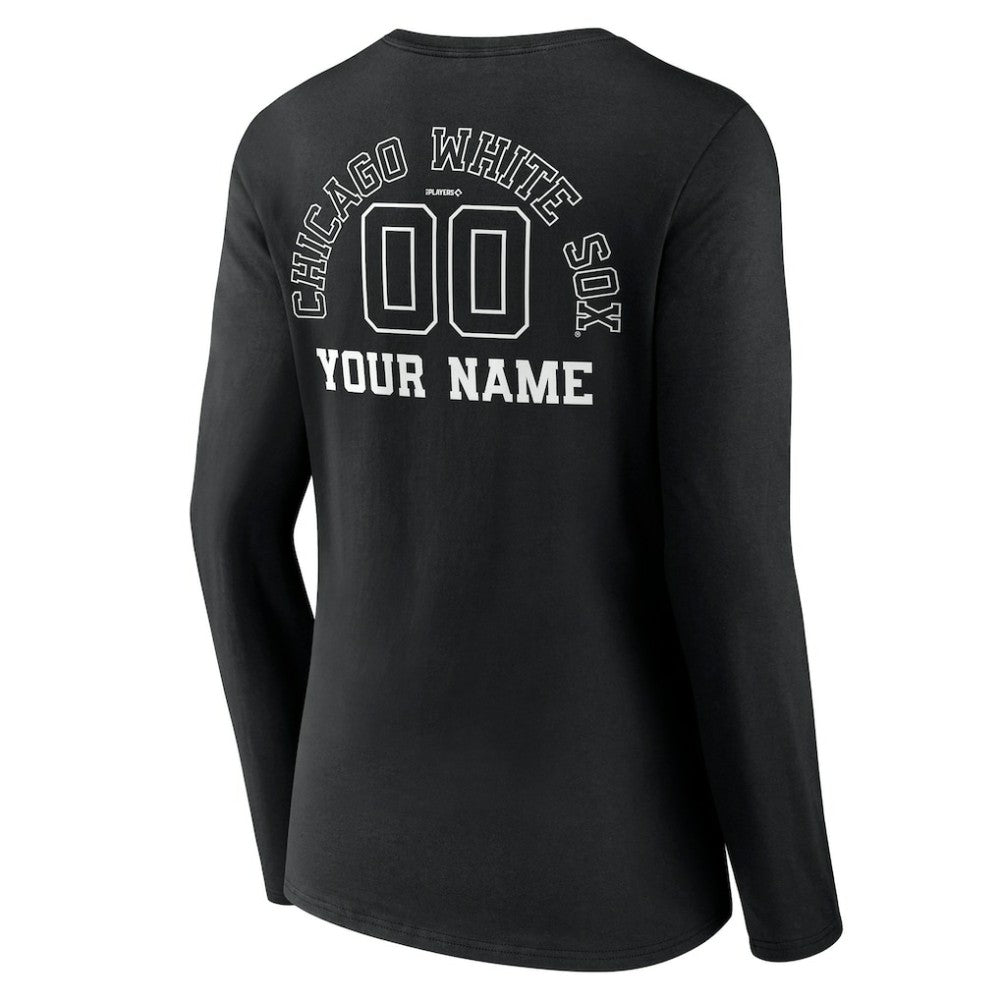 Chicago White Sox Women's Monochrome Personalized Name & Number Long Sleeve V-Neck T-Shirt - Black