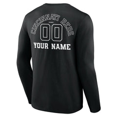 Cincinnati Reds Monochrome Personalized Name & Number Long Sleeve T-Shirt - Black