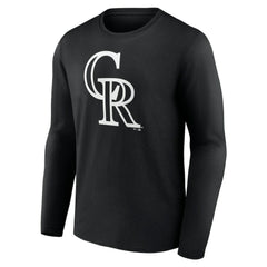 Colorado Rockies Monochrome Personalized Name & Number Long Sleeve T-Shirt - Black