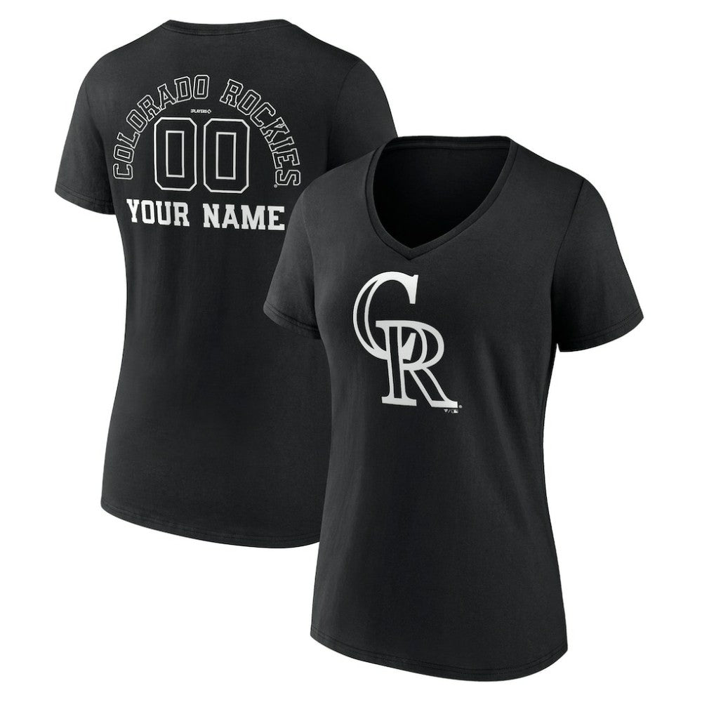 Colorado Rockies Women's Monochrome Personalized Name & Number V-Neck T-Shirt - Black