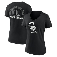 Colorado Rockies Women's Monochrome Personalized Name & Number V-Neck T-Shirt - Black