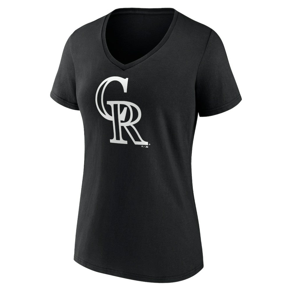 Colorado Rockies Women's Monochrome Personalized Name & Number V-Neck T-Shirt - Black