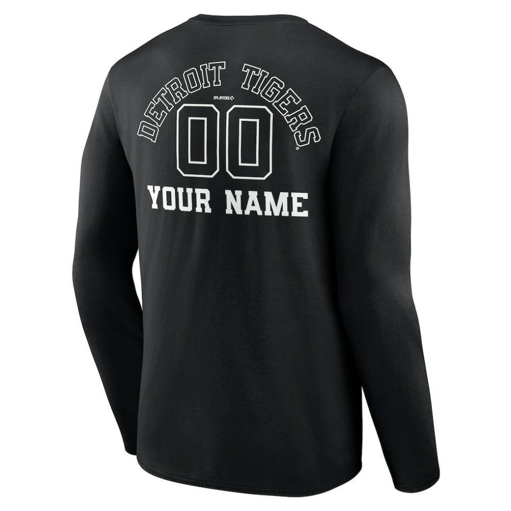 Detroit Tigers Monochrome Personalized Name & Number Long Sleeve T-Shirt - Black