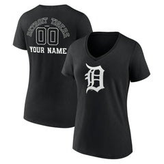 Detroit Tigers Women's Monochrome Personalized Name & Number V-Neck T-Shirt - Black
