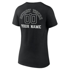 Detroit Tigers Women's Monochrome Personalized Name & Number V-Neck T-Shirt - Black