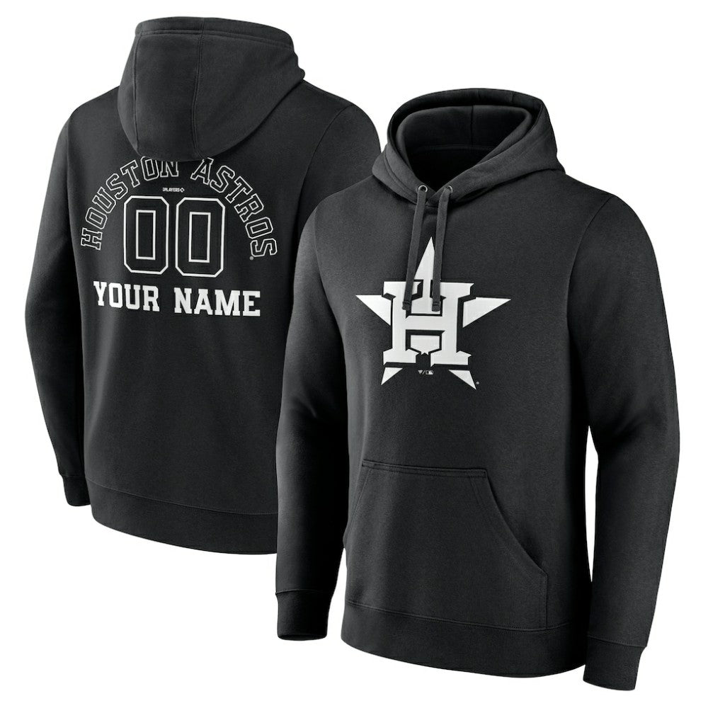 Houston Astros Monochrome Personalized Name & Number Pullover Hoodie - Black
