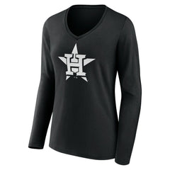 Houston Astros Women's Monochrome Personalized Name & Number Long Sleeve V-Neck T-Shirt - Black