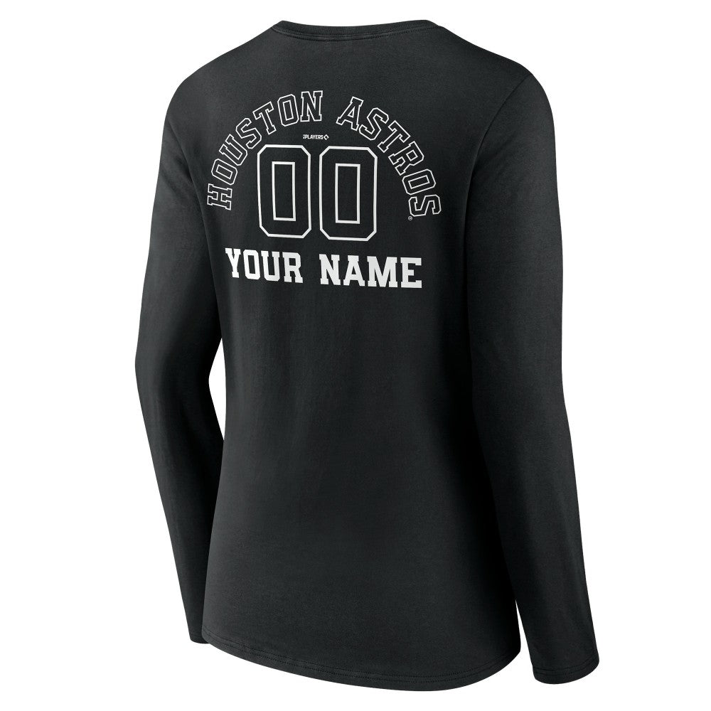 Houston Astros Women's Monochrome Personalized Name & Number Long Sleeve V-Neck T-Shirt - Black