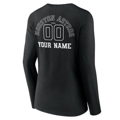 Houston Astros Women's Monochrome Personalized Name & Number Long Sleeve V-Neck T-Shirt - Black