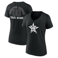 Houston Astros Women's Monochrome Personalized Name & Number V-Neck T-Shirt - Black