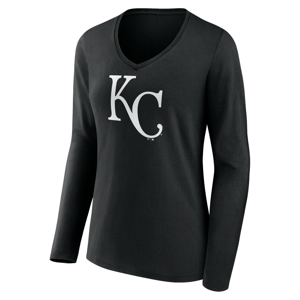 Kansas City Royals Women's Monochrome Personalized Name & Number Long Sleeve V-Neck T-Shirt - Black