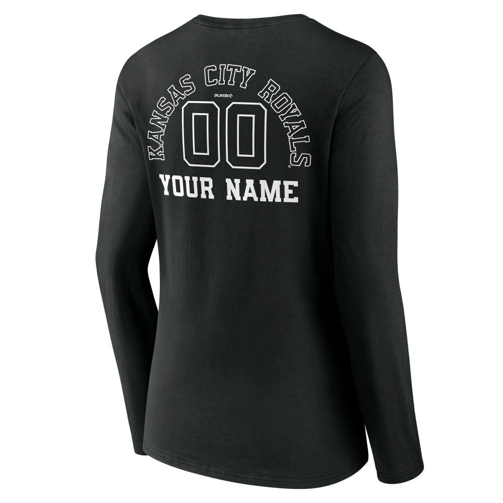 Kansas City Royals Women's Monochrome Personalized Name & Number Long Sleeve V-Neck T-Shirt - Black