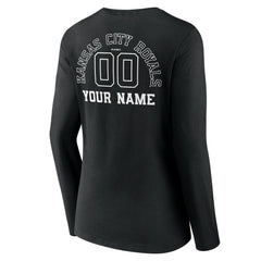 Kansas City Royals Women's Monochrome Personalized Name & Number Long Sleeve V-Neck T-Shirt - Black